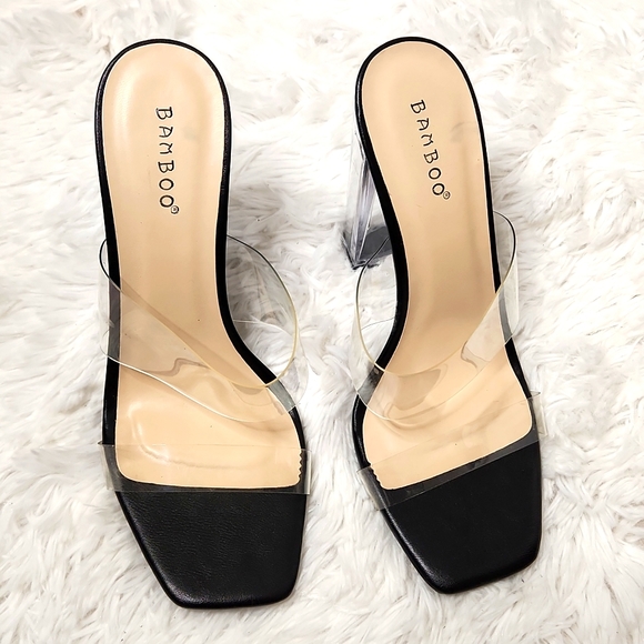 Bamboo Clear Strap Chunky Acrylic Heel slide Sandle - Picture 2 of 10